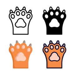 Cat paws icon set style collection in line, solid, flat, flat line style on white background
