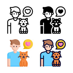 Cat love icon set style collection in line, solid, flat, flat line style on white background