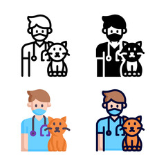 Veterinarian icon set style collection in line, solid, flat, flat line style on white background