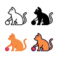 Playful cat icon set style collection in line, solid, flat, flat line style on white background