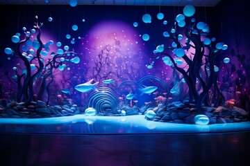 An artistic backdrop featuring vibrant blue and purple illuminations. Generative AI