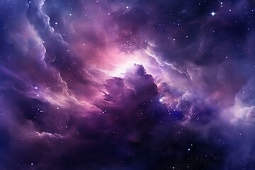 Illustration of a violet cosmic nebula with shining stars. Generative AI - obrazy, fototapety, plakaty