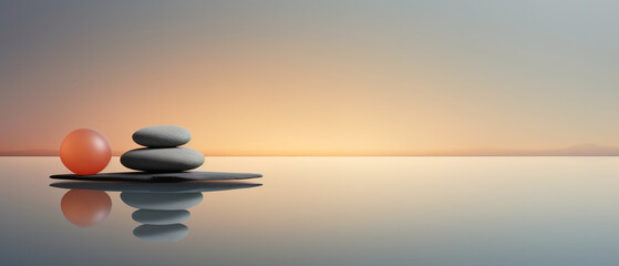 Fototapeta na wymiar Panoramic scene of zen aesthetics, empty space, well-being, relaxation, harmony and visual balance