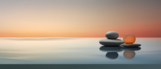 Panoramic Zen illustration, deep feeling of relaxation and well-being, empty text space