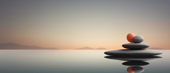 Panoramic scene of zen aesthetics, empty space, well-being, relaxation, harmony and visual balance