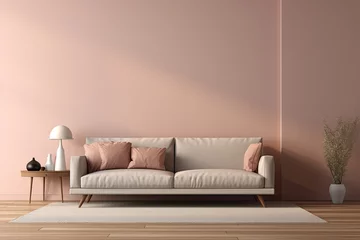 Foto op Canvas Modern Minimal clean clear contemporary living room home interior design daylight background,beige white sofa couch in living room © Rangga Bimantara