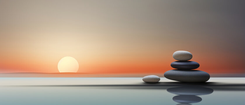 Panoramic scene of zen aesthetics, empty space, well-being, relaxation, harmony and visual balance