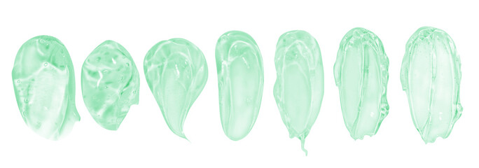 set of smears of transparent green cosmetic gel. On an empty background.