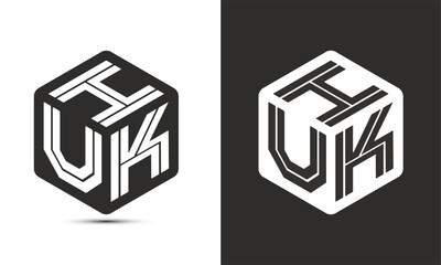 HUK letter logo design with illustrator cube logo, vector logo modern alphabet font overlap style.