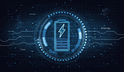 Battery charging energy symbol digital concept 3d illustration