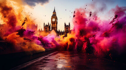 London in explosion of magenta and orange aerosols