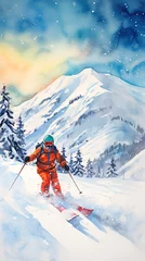 Fotobehang skier on the top of mountain © W&S Stock