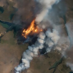A satellite image of a wildfire, showing the spread of flames and thick plumes of smoke4