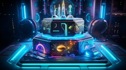 Fototapeta na wymiar a sci-fi themed birthday cake featuring holographic decorations. 