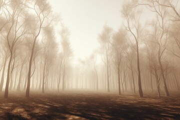 A misty forest with a dense cluster of trees. Ideal for nature lovers and outdoor enthusiasts. .