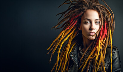 Portrait of woman with dreadlocks in her hair. Lifestyle concept. AI generated
