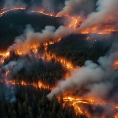 Fototapeta na wymiar A satellite image of a forest fire, depicting raging flames and billowing smoke3