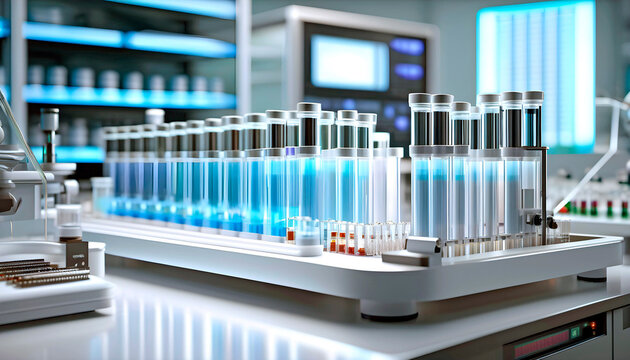  Laboratory glassware with colored liquid, science research and development concept