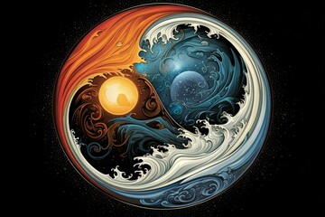 A balanced ying yang with elements of water and air. Generative AI - obrazy, fototapety, plakaty