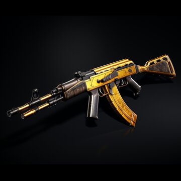an golden ak 47 with black background
