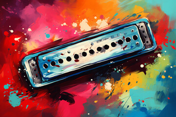 harmonica musical instrument with paint spots background