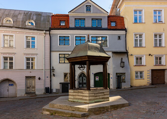 Old well in historic center of Tallinn, Estonia