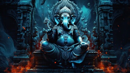 Fototapeta premium Ganesh Illustration of colorful hindu lord Ganesha on decorative background