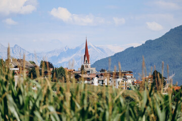 View of the village of Telfes, in western Austria