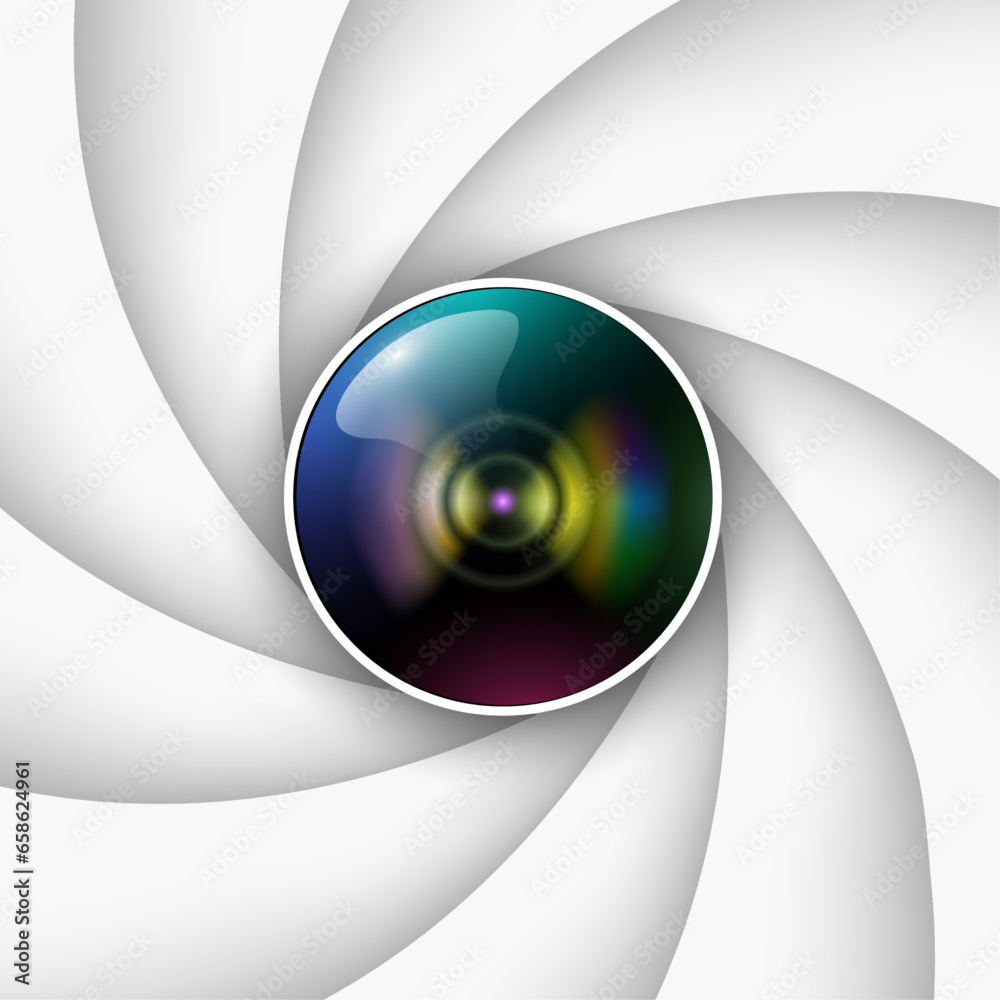 Poster background with camera lens shutter, abstract technology design.