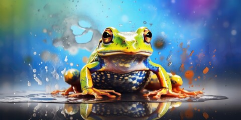 Painted colorful  frog animal, they show off in beautiful colors. isolated black background. Pattern for t-shirt printing, Generative AI - obrazy, fototapety, plakaty
