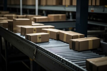 boxes moving on conveyor. Generative AI