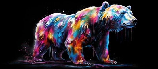 Painted colorful  polar bear animal, they show off in beautiful colors. isolated black background. Pattern for t-shirt printing, Generative AI
