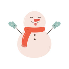 the snowman shows his tongue, catches snowflakes with his tongue.