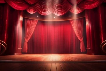 Foto op Plexiglas Stage with crimson curtains and spotlights. Generative AI © Cedric