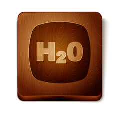 Brown Chemical formula for water drops H2O shaped icon isolated on white background. Wooden square button. Vector