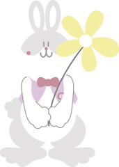 happy easter with bunny rabbit holding flower, flat png transparent element character design