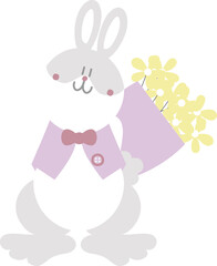 happy easter with bunny rabbit holding flower, flat png transparent element character design