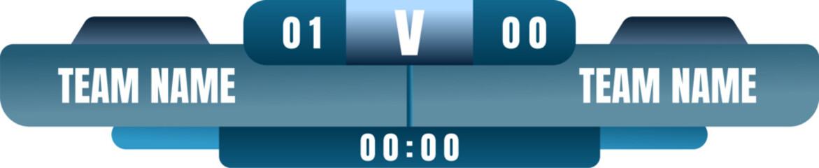 Scoreboard broadcast graphic and lower thirds template for sport soccer, football. Broadcast score banner