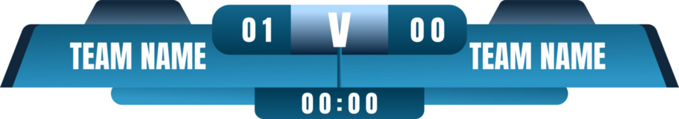 Scoreboard broadcast graphic and lower thirds template for sport soccer, football. Broadcast score banner