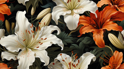 Seamless Floral Patten of Lilies