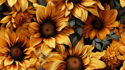 Seamless Floral Patten of Sunflowers
