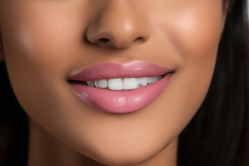 Indian beautiful woman showing the beauty of her lips.