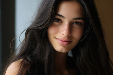 Fototapeta premium young and beautiful indian woman showing hair.