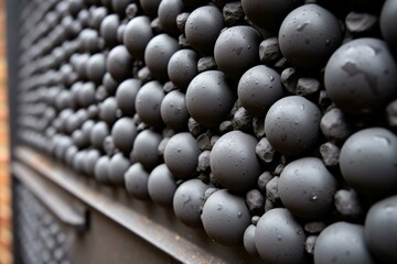 Close-up graphite microbead pearls injected into cavity walls for house insulation. Generative AI