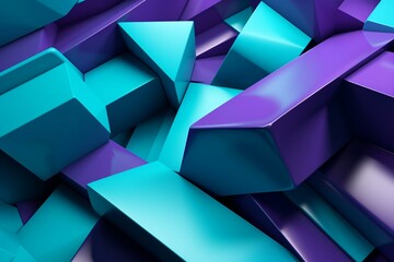 Abstract 3D shapes in turquoise and purple form a futuristic backdrop with text space. Generative AI