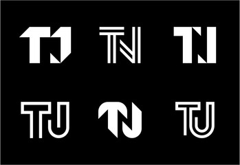 Set of letter TJ logos. Abstract logos collection with letters. Geometrical abstract logos