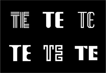 Set of letter TE logos. Abstract logos collection with letters. Geometrical abstract logos