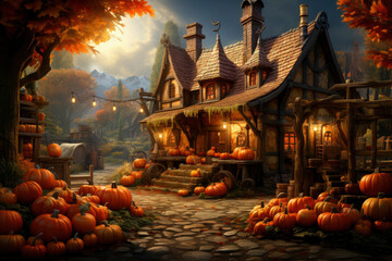 Halloween-Themed Village Scene