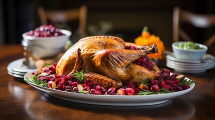 Traditional Thanksgiving Dinner with Roasted Turkey and Vegetables 