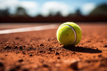 Tennis ball on clay surface